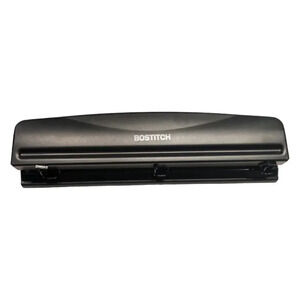 Bostitch Office 3 Hole Puncher Durable Metal Rubber Base -12 Sheets - Black